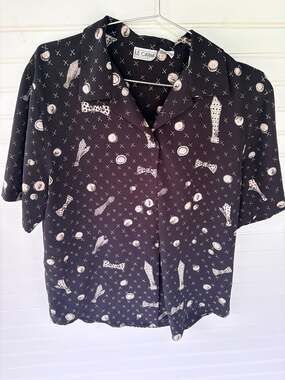 Le Caviar Vintage 90s Novelty Print Short Sleeve Button Up Camp Shirt